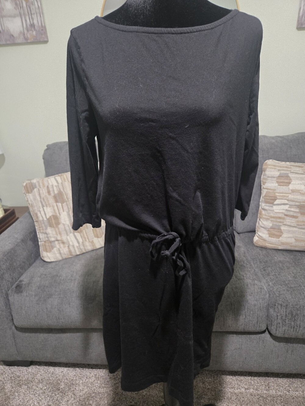 H&M Black Midi Drawstring Waist Dress